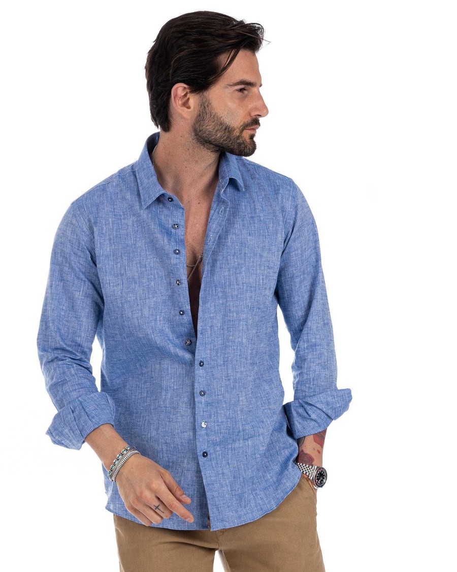 Abbigliamento SAVEONE Camicie | Praiano - Camicia Francese In Lino Denim