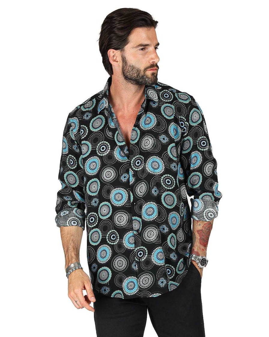 Abbigliamento SAVEONE Camicie | Tobago - Camicia Classica Fantasia Circolare Nera