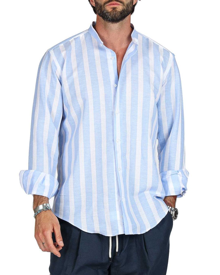 Abbigliamento SAVEONE Camicie | Amalfi - Camicia Coreana Riga Maxi Azzurra