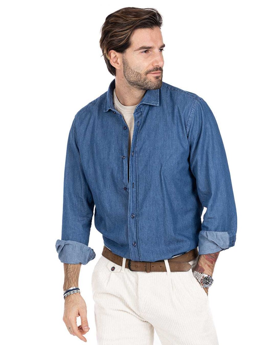 Abbigliamento SAVEONE Camicie | Camicia - Basic Classica Lavaggio Chiaro In Jeans