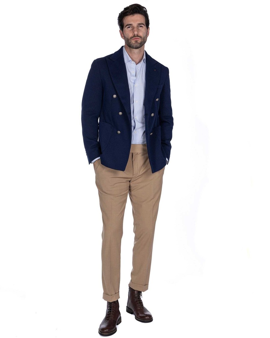 Abbigliamento SAVEONE Blazer E Giacche | Adolfo - Giacca Blu Doppiopetto In Maglina