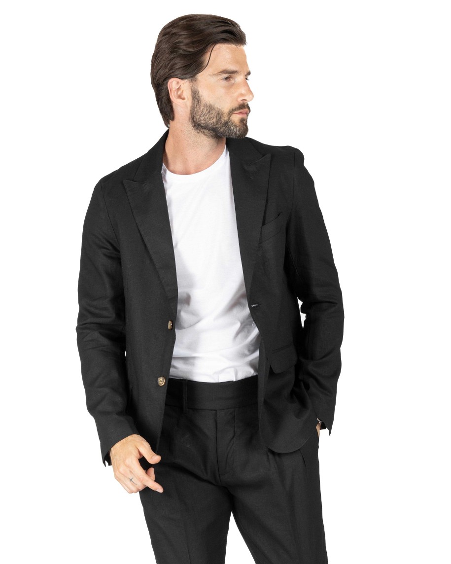 Abbigliamento SAVEONE Blazer E Giacche | James - Giacca In Lino Nera