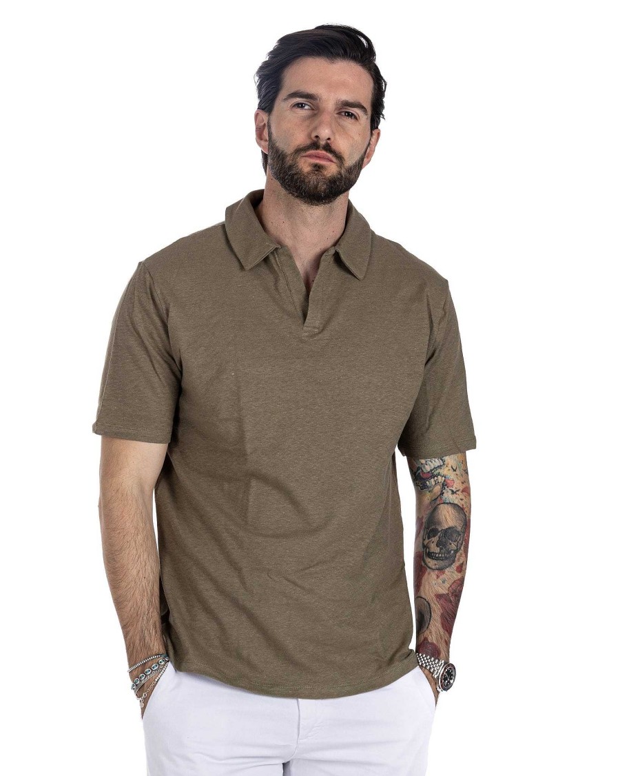 Abbigliamento SAVEONE Polo | Panarea - Polo In Lino Militare