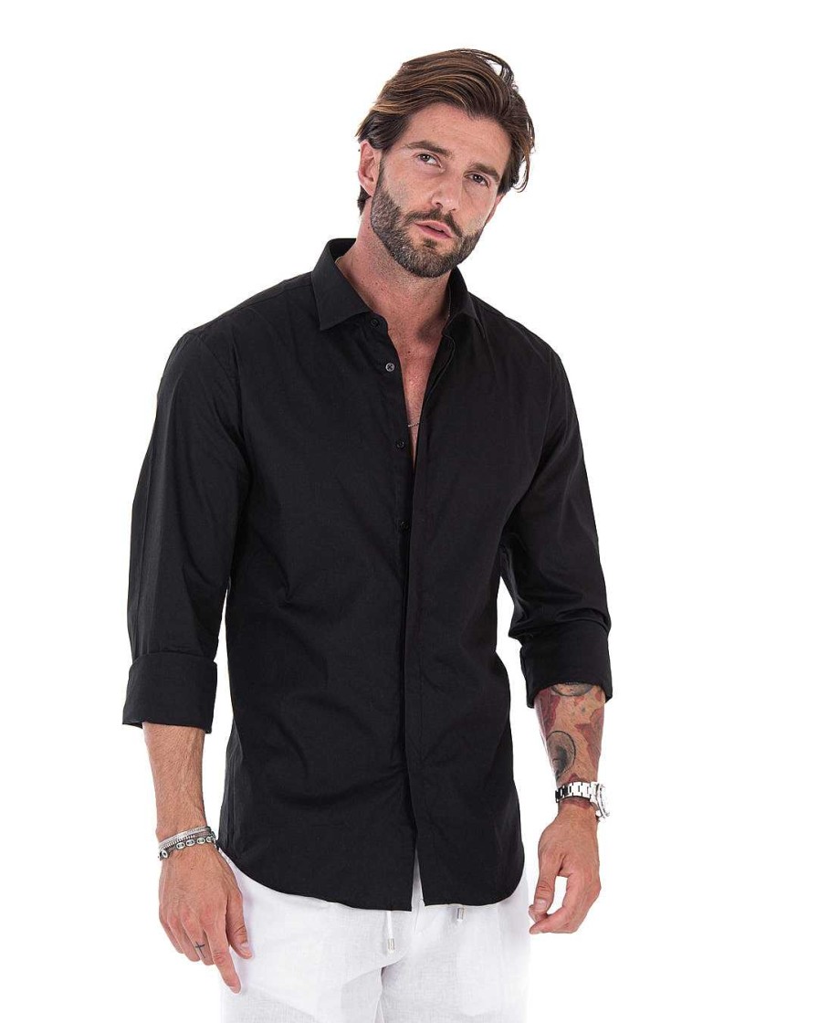 Abbigliamento SAVEONE Camicie | Camicia - Basic Classica Nera In Cotone