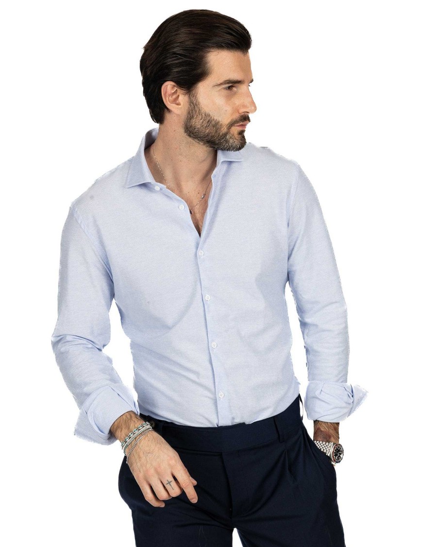 Abbigliamento SAVEONE Camicie | Camicia - Slim Fit Azzurra In Jersey