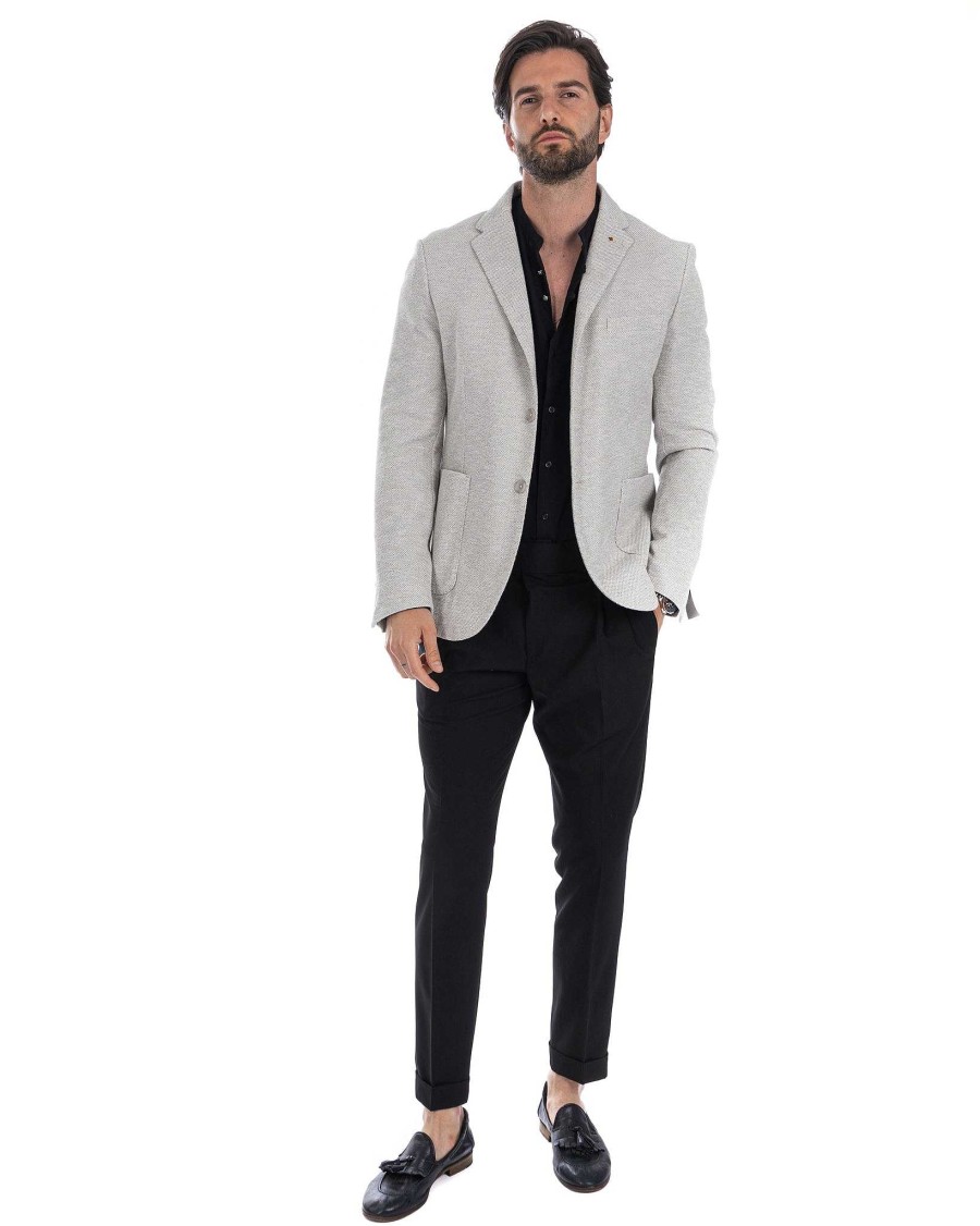 Abbigliamento SAVEONE Blazer E Giacche | Ragusa - Giacca Monopetto A Nido D'Ape Beige