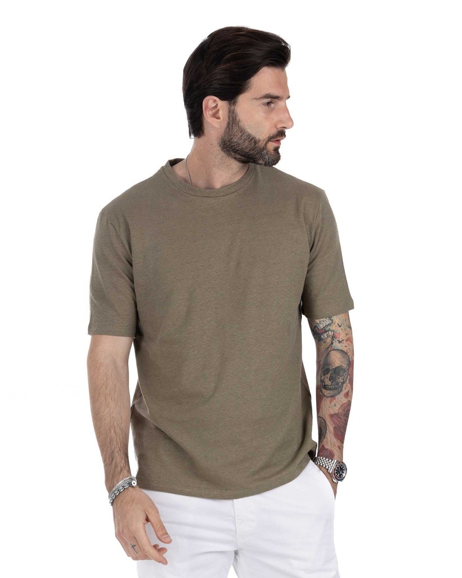 Abbigliamento SAVEONE T-Shirts | Favignana - T-Shirt In Lino Militare