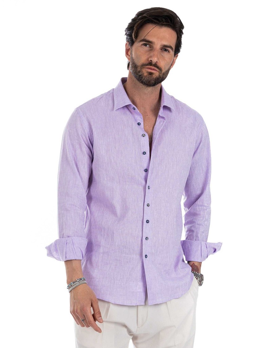 Abbigliamento SAVEONE Camicie | Praiano - Camicia Francese In Lino Lilla