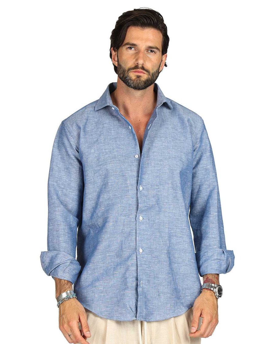 Abbigliamento SAVEONE Camicie | Praiano - Camicia Classica Denim In Lino