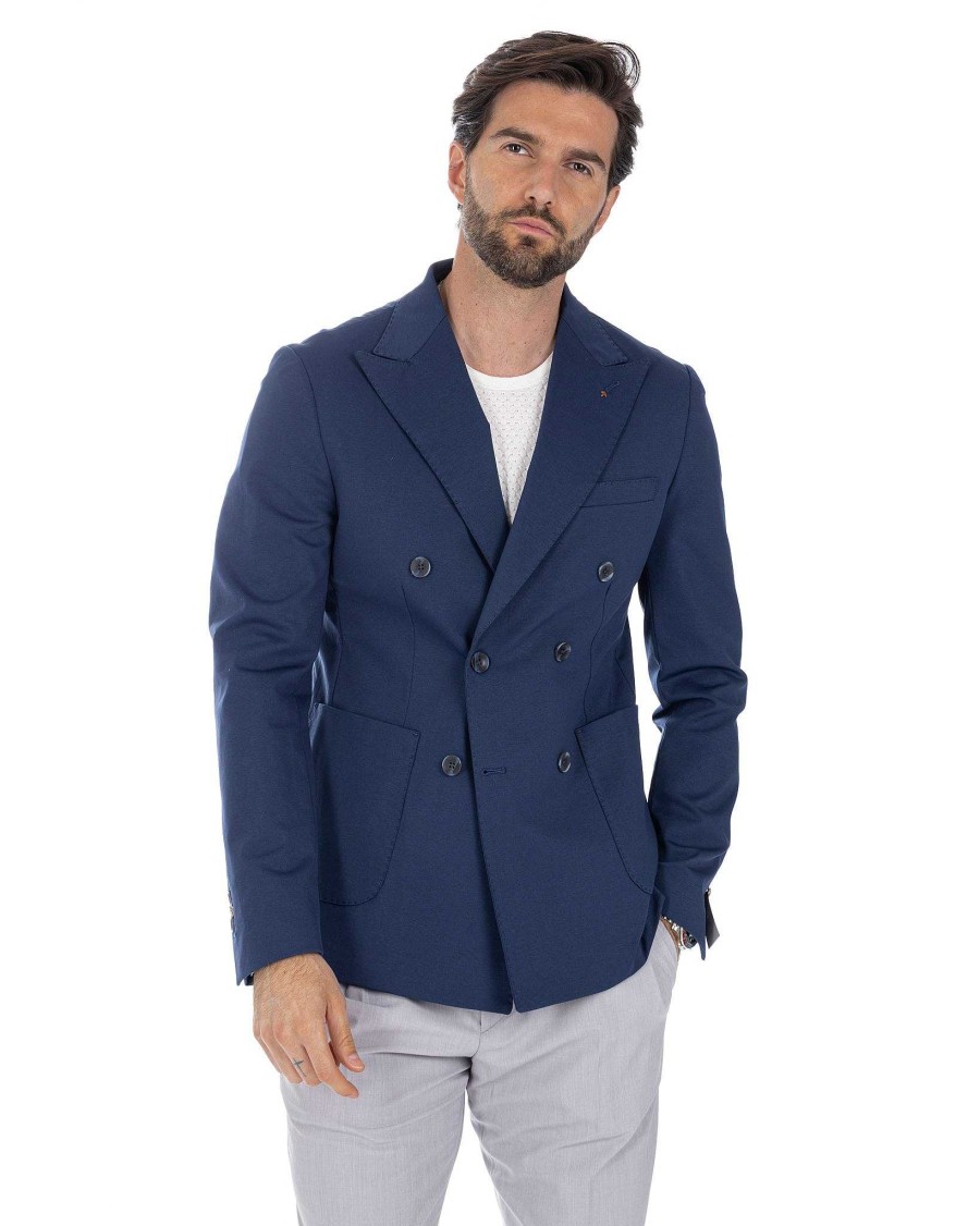 Abbigliamento SAVEONE Blazer E Giacche | Ostuni - Giacca Doppiopetto Bluette