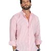 Abbigliamento SAVEONE Camicie | Ischia - Camicia Coreana Righe Strette Rosa In Lino