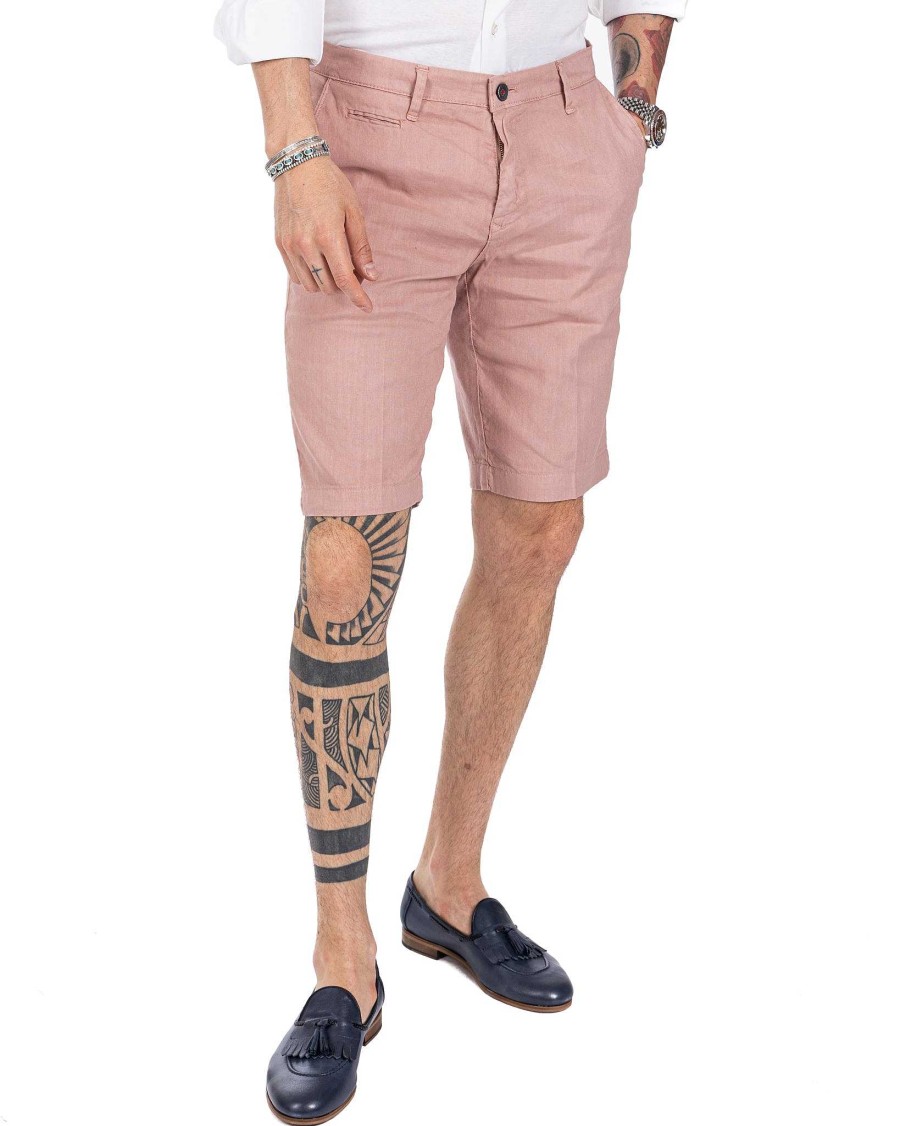 Abbigliamento SAVEONE Bermuda | Mustique - Bermuda Rosa In Lino Stretch