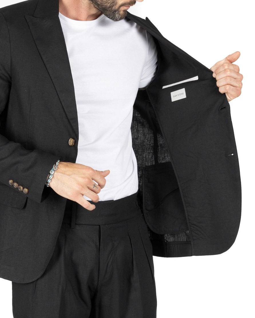 Abbigliamento SAVEONE Blazer E Giacche | James - Giacca In Lino Nera