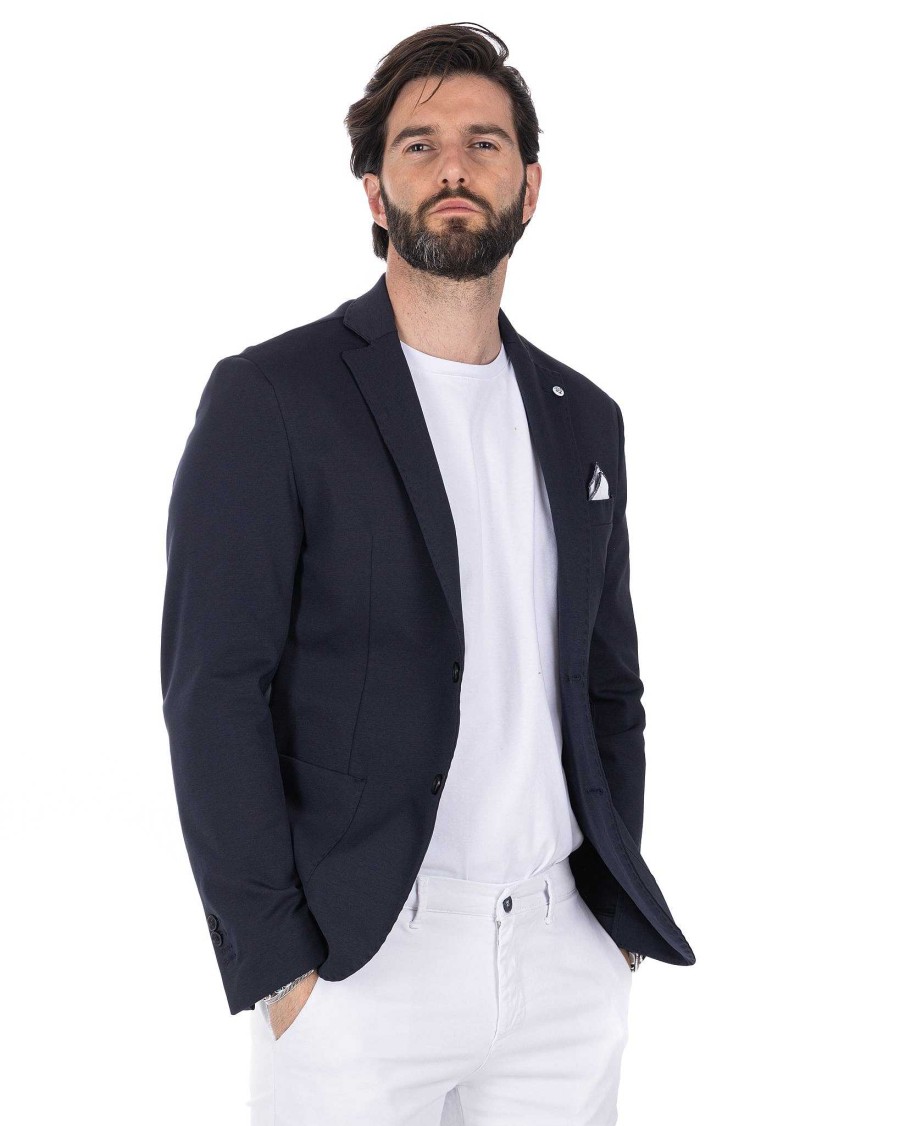 Abbigliamento SAVEONE Blazer E Giacche | Shelby - Giacca Monopetto Punto Milano Blu