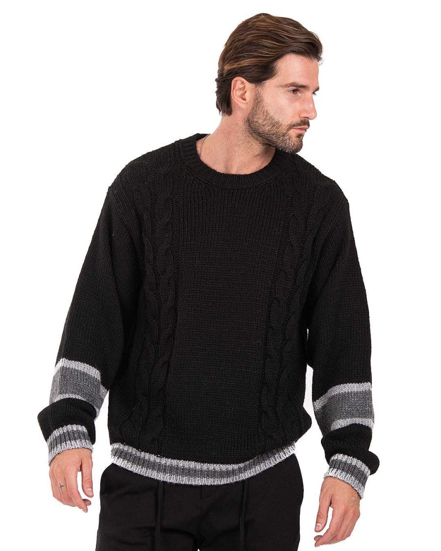 Abbigliamento SAVEONE Maglioni | Edam - Maglione Nero Con Trecce Laterali