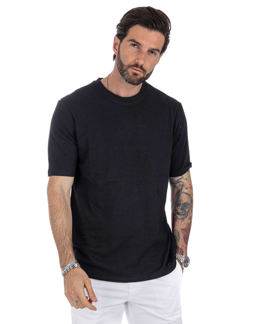 Abbigliamento SAVEONE T-Shirts | Favignana - T-Shirt In Lino Nera