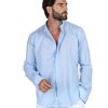 Abbigliamento SAVEONE Camicie | Positano - Camicia Coreana Azzurra In Lino