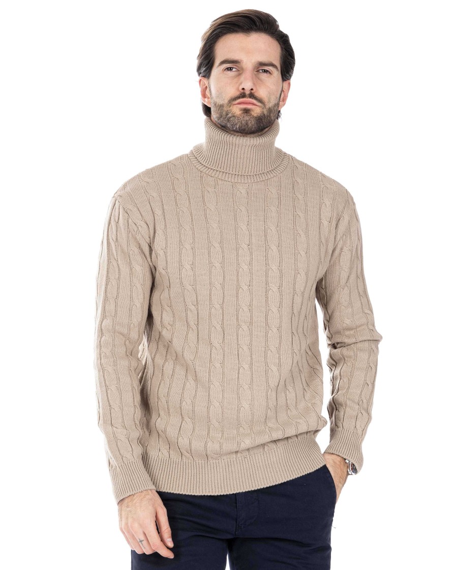 Abbigliamento SAVEONE Maglioni | Crovie - Maglione Beige Con Trecce Collo Alto