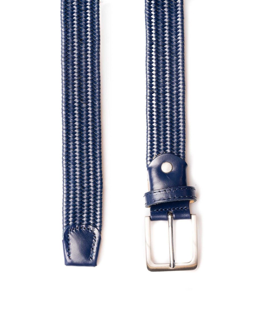 Accessori SAVEONE | Cintura In Pelle Con Intreccio Stretto Blu