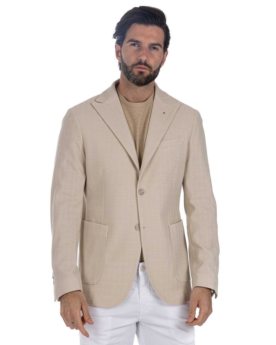 Abbigliamento SAVEONE Blazer E Giacche | Noto - Giacca Monopetto Solaro Beige