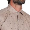 Abbigliamento SAVEONE Camicie | Salina - Camicia Classica Beige Con Ricami Marrone In Lino