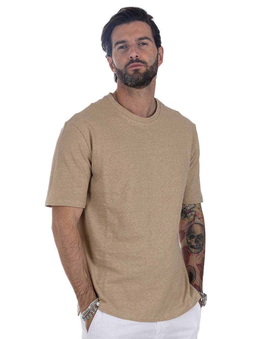 Abbigliamento SAVEONE T-Shirts | Favignana - T-Shirt In Lino Beige