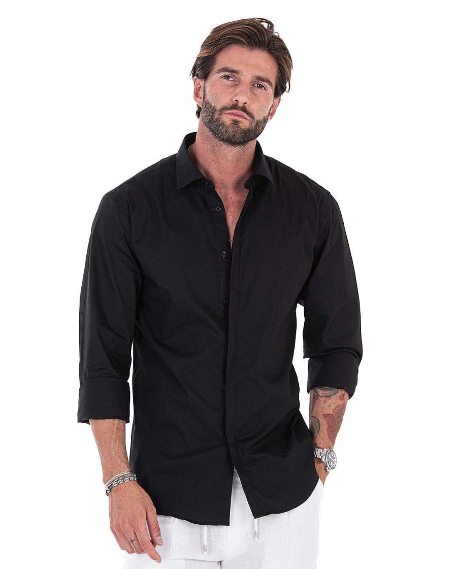 Abbigliamento SAVEONE Camicie | Camicia - Basic Classica Nera In Cotone