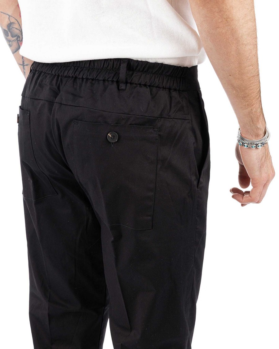 Abbigliamento SAVEONE Pantaloni | Elder - Pantalone Capri Nero In Cotone Estivo