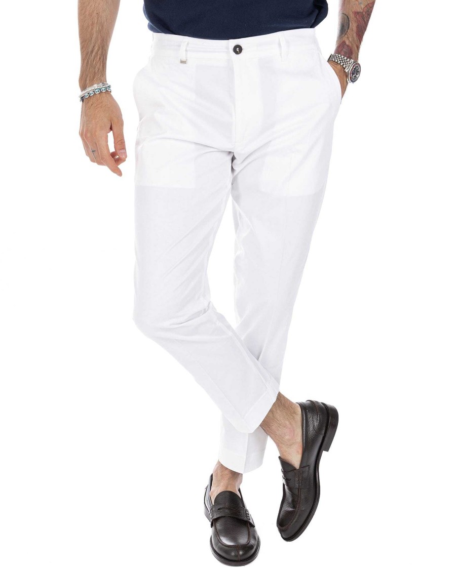 Abbigliamento SAVEONE Pantaloni | Elder - Pantalone Capri Bianco In Cotone Estivo