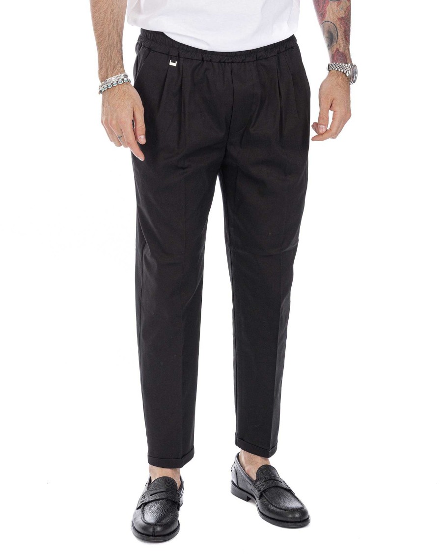 Abbigliamento SAVEONE Pantaloni | Larry - Pantalaccio Nero In Cotone Estivo