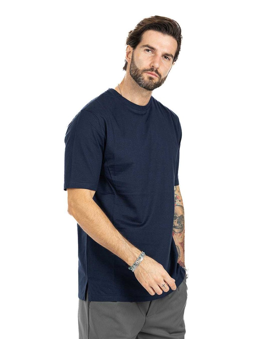 Abbigliamento SAVEONE T-Shirts | Glasgow - T-Shirt Blu Filo Di Scozia