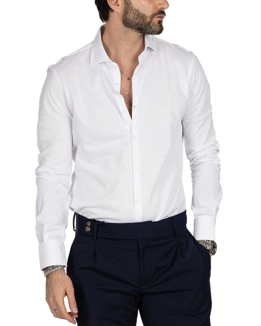 Abbigliamento SAVEONE Camicie | Camicia - Slim Fit Bianca In Jersey