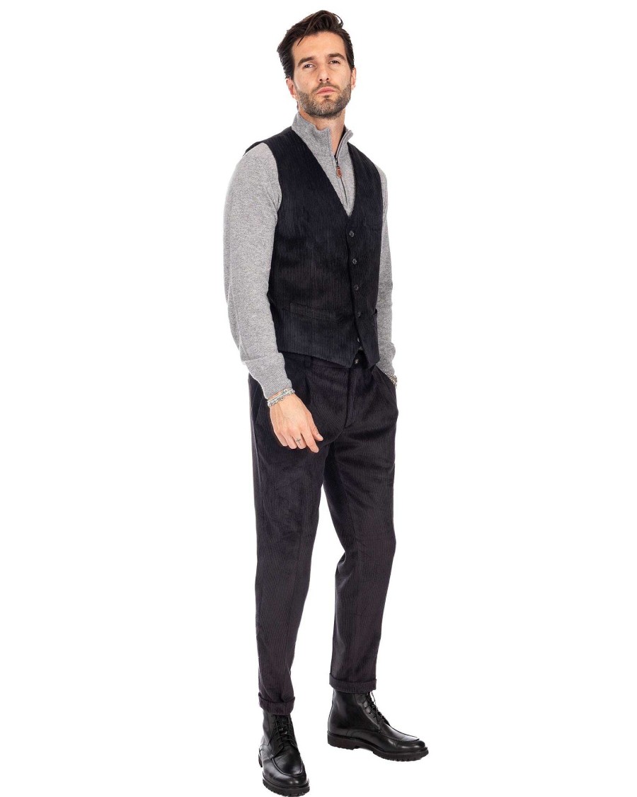 Abbigliamento SAVEONE Gilet | Rene - Gilet Nero In Velluto