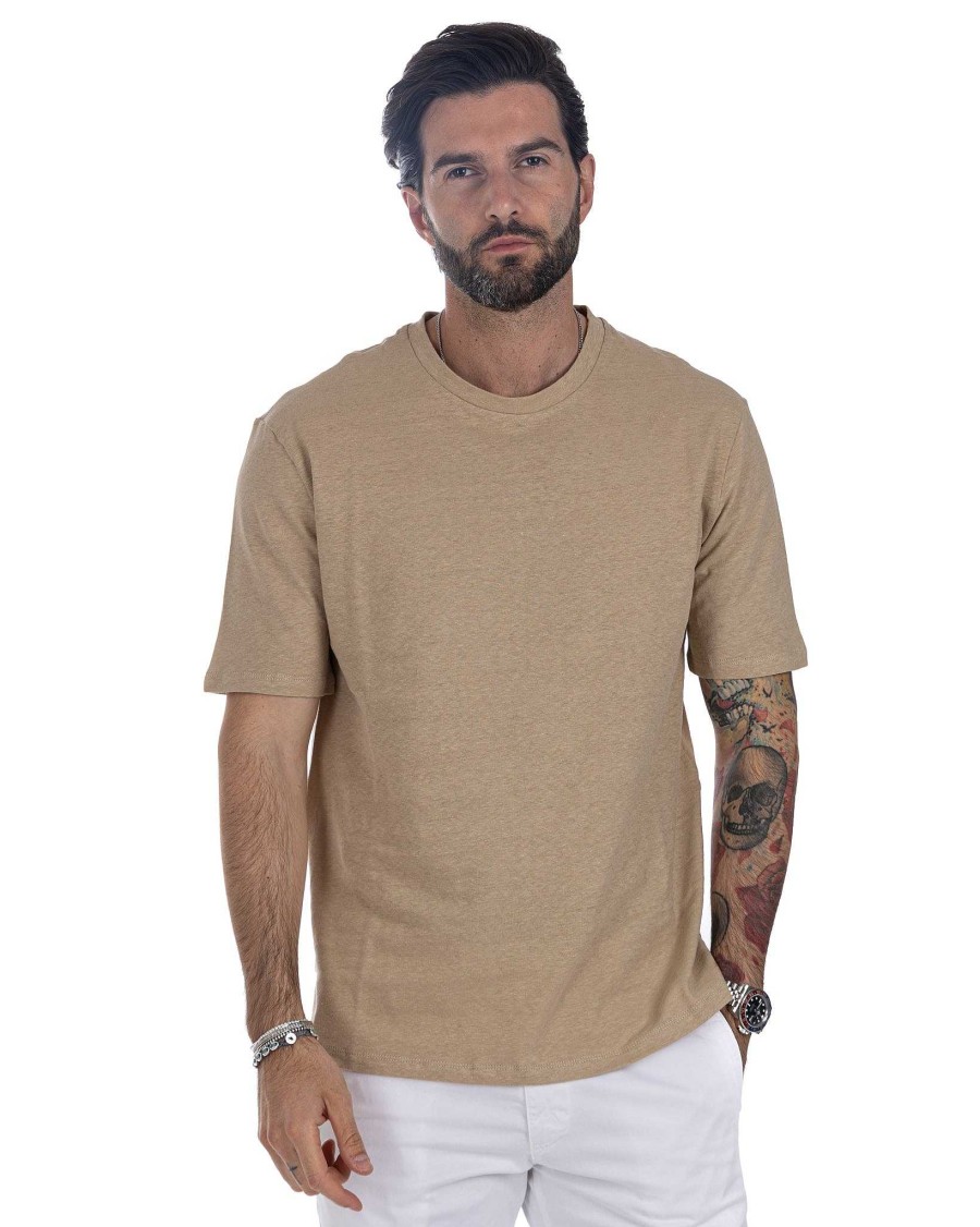 Abbigliamento SAVEONE T-Shirts | Favignana - T-Shirt In Lino Beige