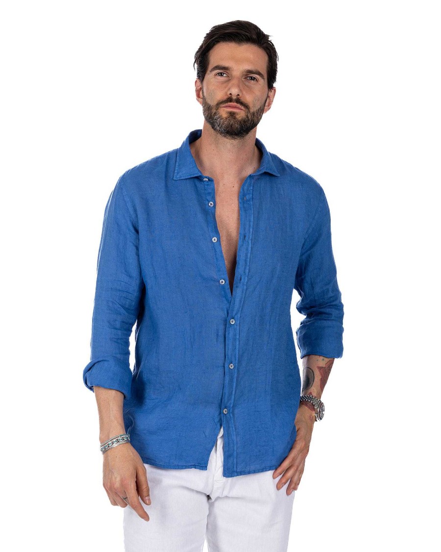 Abbigliamento SAVEONE Camicie | Montecarlo - Camicia In Puro Lino Royal