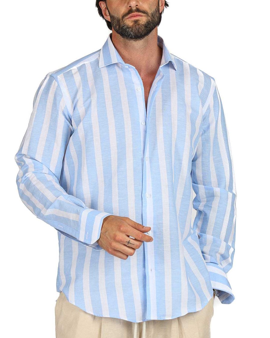 Abbigliamento SAVEONE Camicie | Amalfi - Camicia Classica Riga Maxi Azzurra