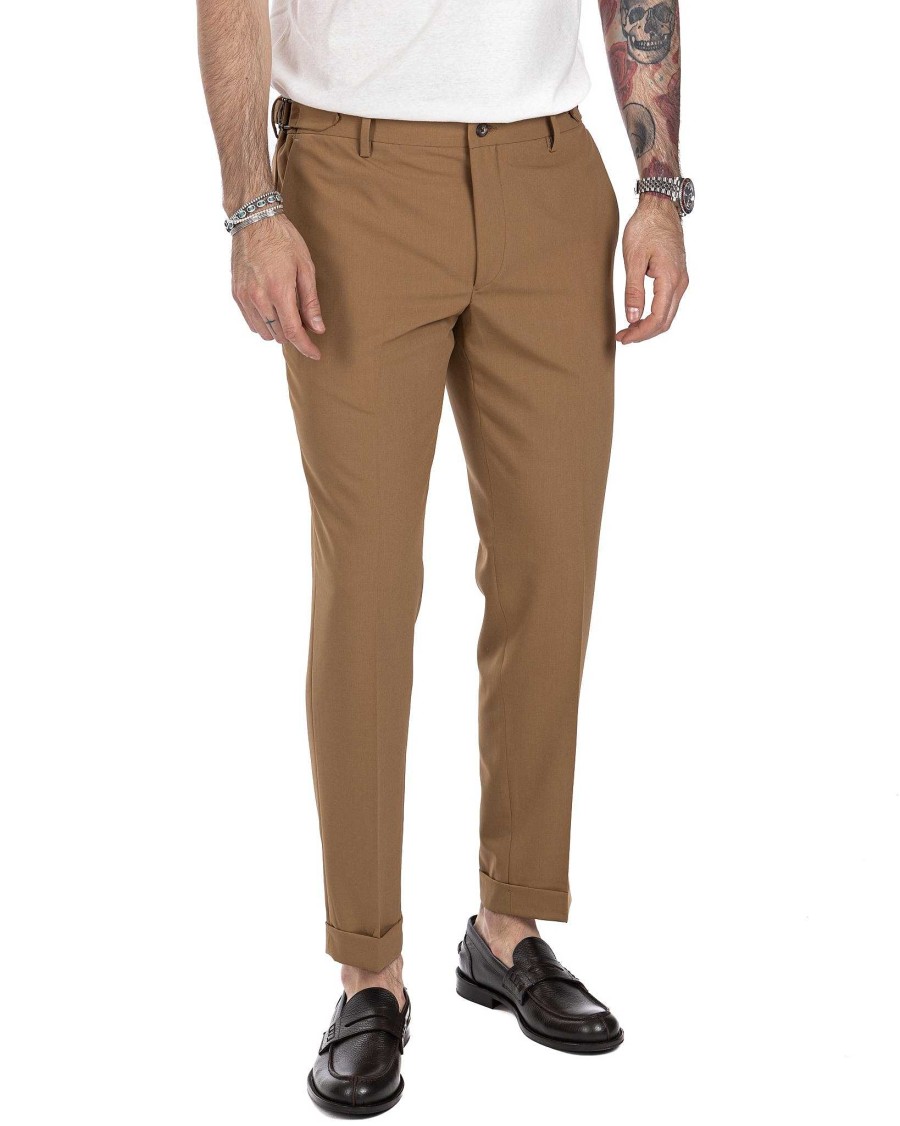 Abbigliamento SAVEONE Pantaloni | Trani - Pantalone Con Fibbie Beige