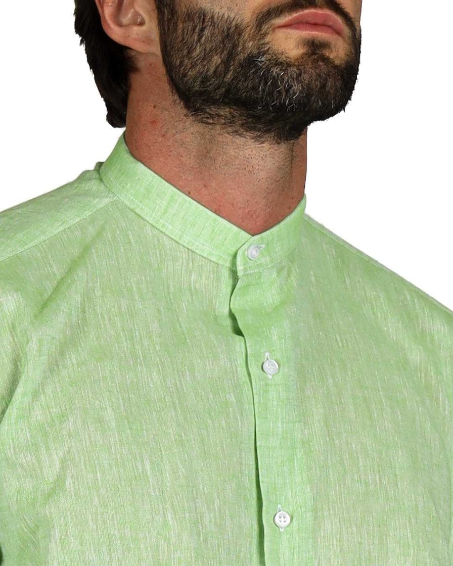 Abbigliamento SAVEONE Camicie | Positano - Camicia Coreana Verde Mela In Lino