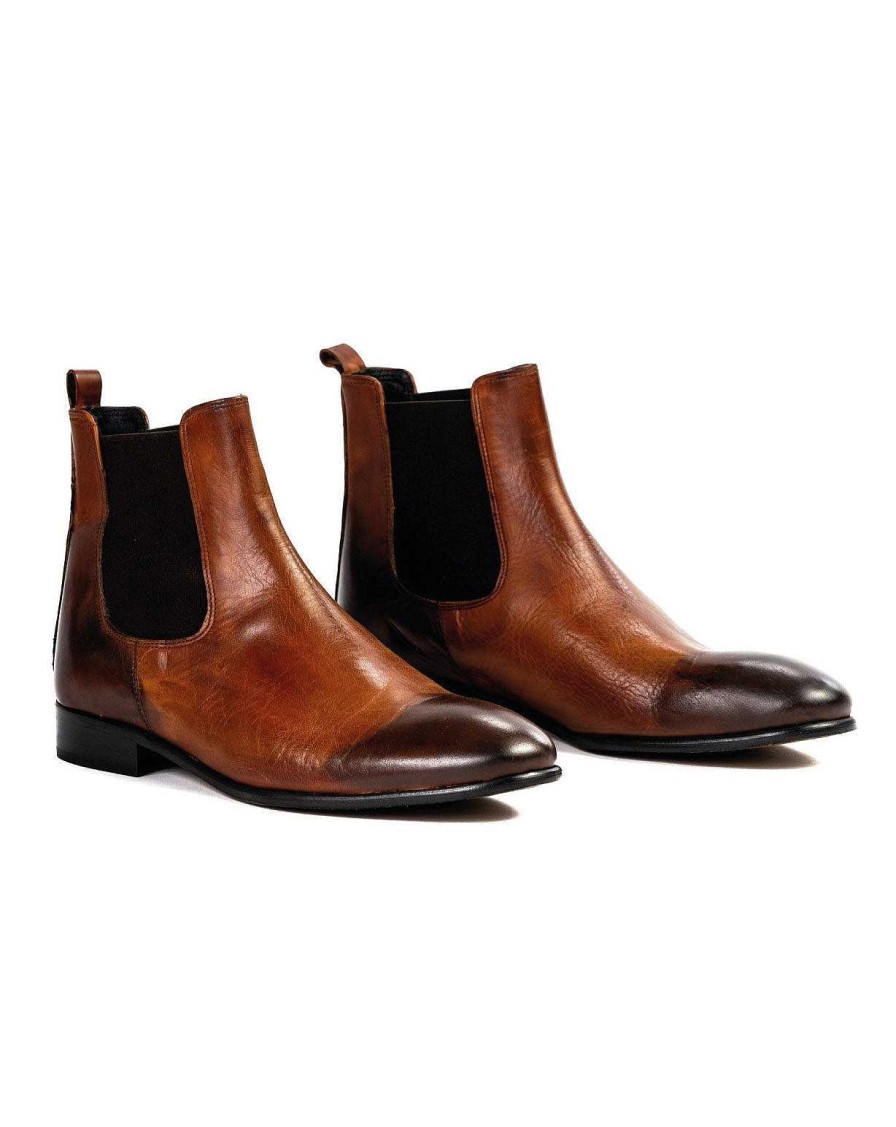 Scarpe SAVEONE | Dre - Chelsea Boots In Pelle Marrone Sporcata