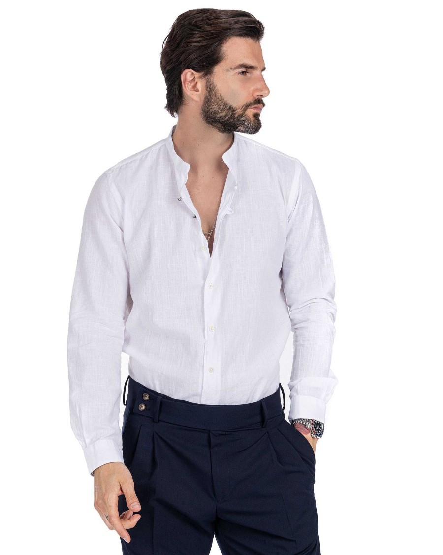 Abbigliamento SAVEONE Camicie | Hyeres - Camicia Coreana Bianca In Cotone