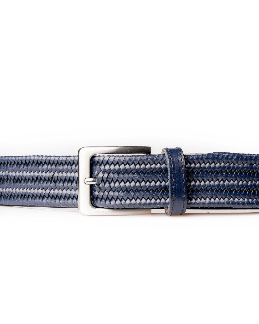 Accessori SAVEONE | Cintura In Pelle Con Intreccio Stretto Blu