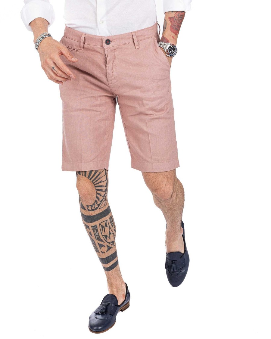 Abbigliamento SAVEONE Bermuda | Mustique - Bermuda Rosa In Lino Stretch