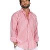 Abbigliamento SAVEONE Camicie | Procida - Camicia Classica A Righe Larghe Rosse In Lino