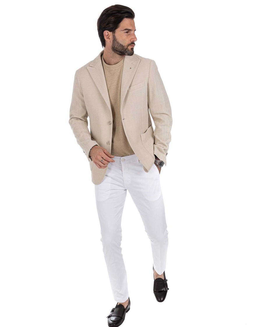 Abbigliamento SAVEONE Blazer E Giacche | Noto - Giacca Monopetto Solaro Beige