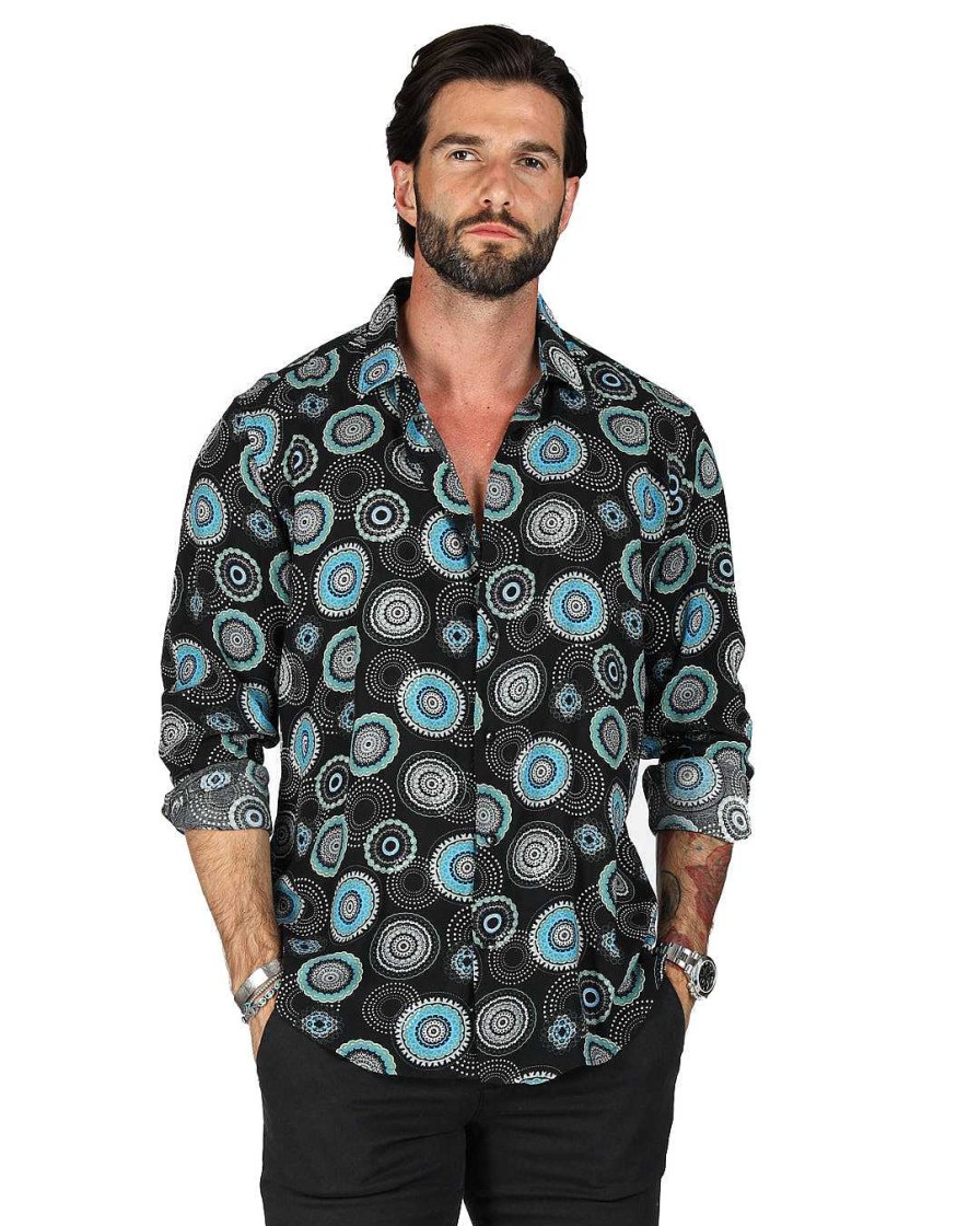 Abbigliamento SAVEONE Camicie | Tobago - Camicia Classica Fantasia Circolare Nera