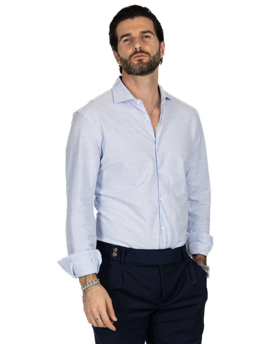 Abbigliamento SAVEONE Camicie | Camicia - Slim Fit Azzurra In Jersey