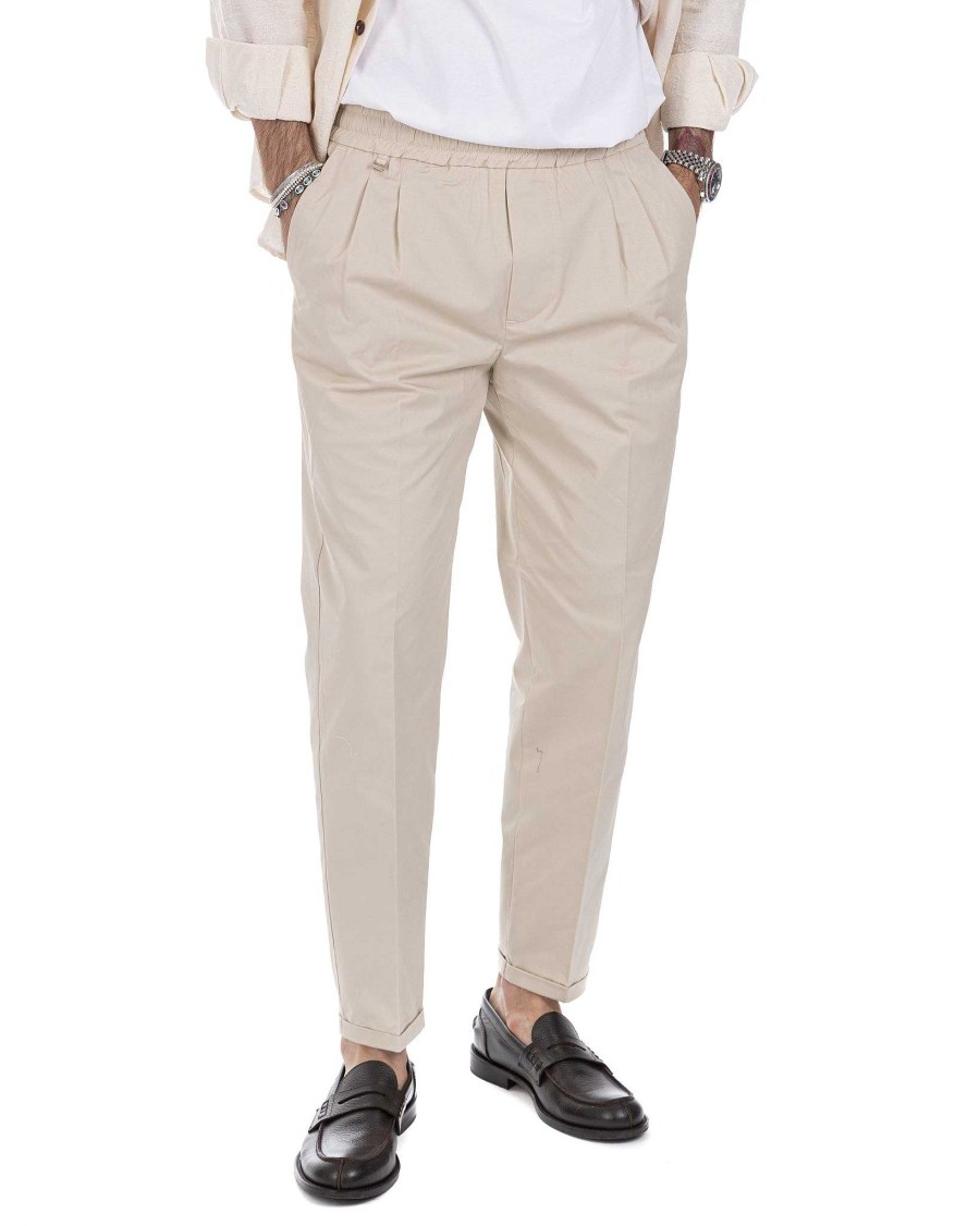 Abbigliamento SAVEONE Pantaloni | Larry - Pantalaccio Beige In Cotone Estivo