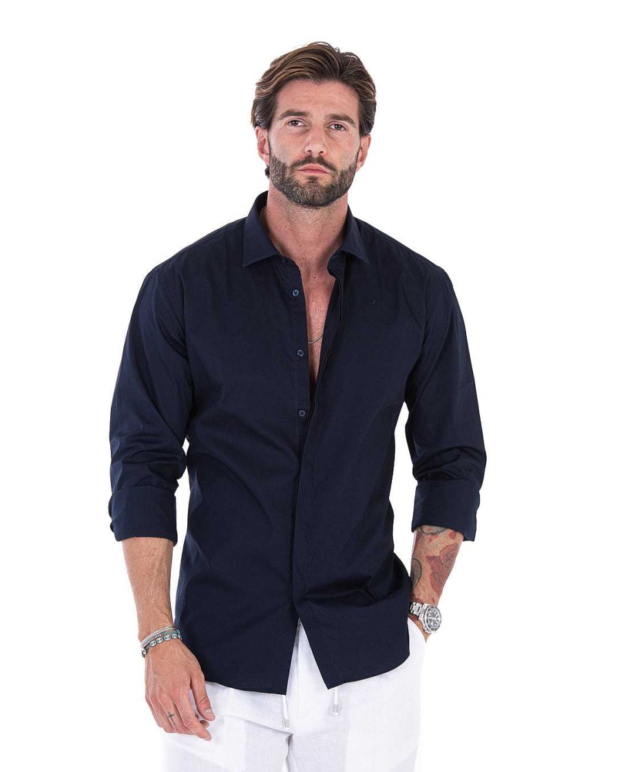 Abbigliamento SAVEONE Camicie | Camicia - Basic Classica Blu In Cotone