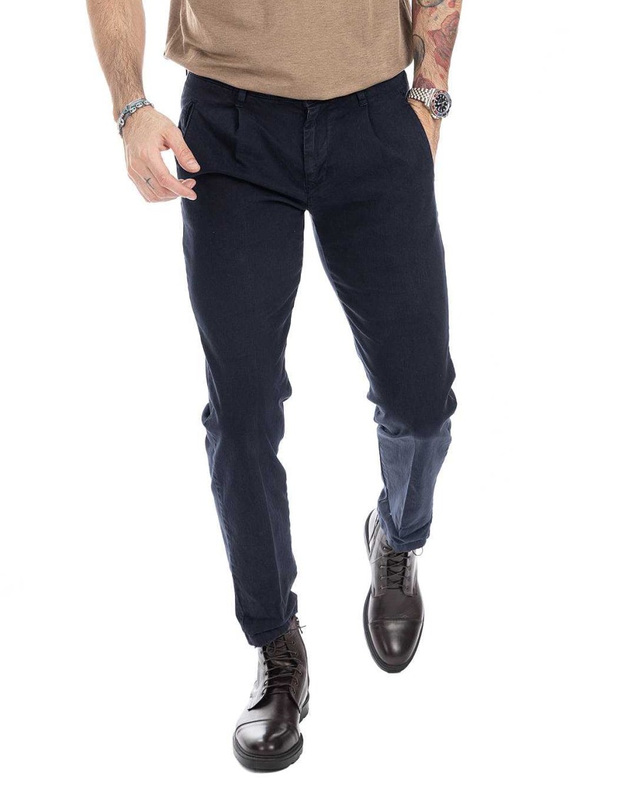 Abbigliamento SAVEONE Pantaloni | Evans - Pantalone Con Pinces Blu