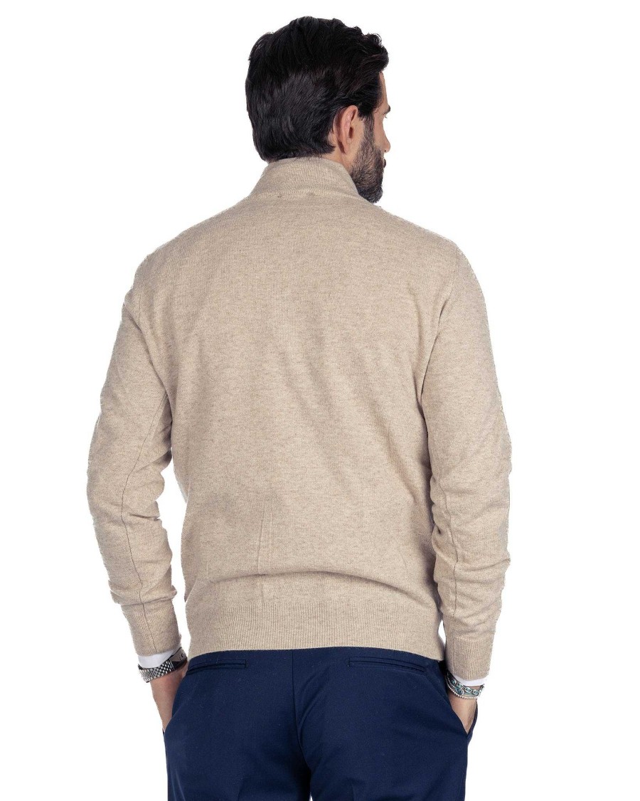 Abbigliamento SAVEONE Maglioni | Rory - Maglione Beige Con Zip In Misto Cachemire